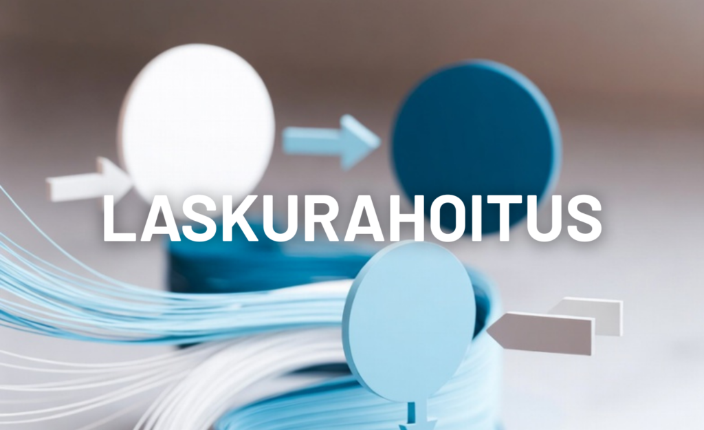 Laskurahoitus kassavirta kaavio sinisillä geometrisilla muodoilla ja euro-symbolilla