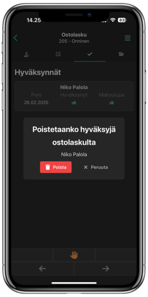 poistetaanko hyväksyjä work